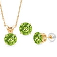 thumbnail image 1 of Gem Stone King 14K Yellow Gold Green Peridot Pendant and Earrings Jewelry Set for Women (2.55 Cttw, Round 6MM, Gemstone Birthstone, With 18 inch Chain), 1 of 3