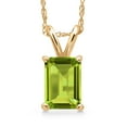 thumbnail image 1 of Gem Stone King 14K Yellow Gold Green Peridot Pendant Necklace for Women | 1.00 Cttw | Gemstone August Birthstone | Emerald Cut 7X5MM | With 18 inch Chain, 1 of 6