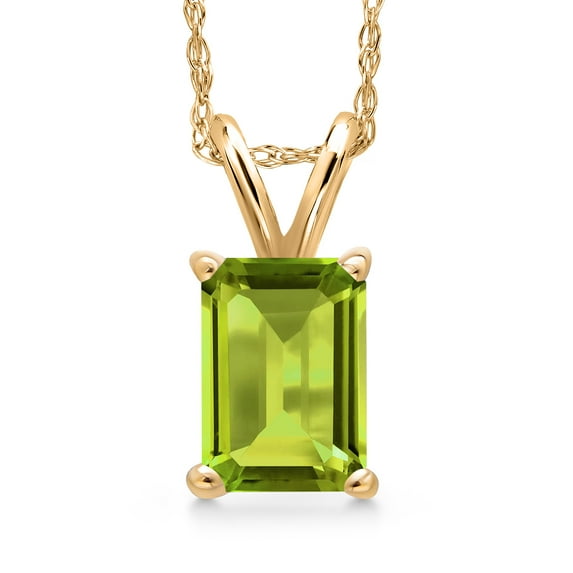 Gem Stone King 14K Yellow Gold Green Peridot Pendant Necklace for Women | 1.00 Cttw | Gemstone August Birthstone | Emerald Cut 7X5MM | With 18 inch Chain
