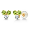 thumbnail image 1 of Gem Stone King 14K Yellow Gold Green Peridot and White Moissanite Three Stone Stud Earrings for Women (0.68 Cttw, Gemstone August Birthstone, Round 3MM), 1 of 4