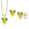 thumbnail image 1 of Gem Stone King 14K Yellow Gold Green Peridot and Yellow Sapphire 3 Stone Pendant and Earrings Jewelry Set for Women (1.12 Cttw, Round 3MM, with 18 inch Chain), 1 of 3