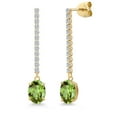 thumbnail image 1 of Gem Stone King 14K Yellow Gold Green Peridot and Lab Grown Diamond Dangle Earrings for Women | 3.20 Cttw | Gemstone August Birthstone | Oval 8X6MM, 1 of 6