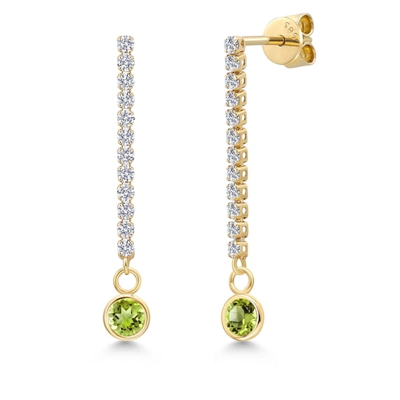Gem Stone King 14K Yellow Gold Green Peridot and Lab Grown Diamond Earrings for Women | 0.96 Cttw | Gemstone August Birthstone | Round 4MM