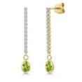 thumbnail image 1 of Gem Stone King 14K Yellow Gold Green Peridot and Lab Grown Diamond Earrings for Women | 1.19 Cttw | Gemstone August Birthstone | Pear Shape 6X4MM, 1 of 6