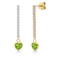 thumbnail image 1 of Gem Stone King 14K Yellow Gold Green Peridot and Lab Grown Diamond Earrings for Women | 1.36 Cttw | Gemstone August Birthstone | Heart Shape 5MM, 1 of 6