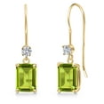 thumbnail image 1 of Gem Stone King 14K Yellow Gold Green Peridot and Lab Grown Diamond Earrings for Women | 2.13 Cttw | Gemstone August Birthstone | Emerald Cut 7X5MM, 1 of 6