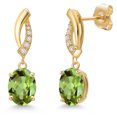 thumbnail image 1 of Gem Stone King 14K Yellow Gold Green Peridot and Lab Grown Diamond Earrings for Women | 2.89 Cttw | Gemstone August Birthstone | Oval 8X6MM, 1 of 6