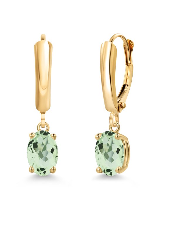 14K Yellow Gold Green Prasiolite Dangle Earrings for Women | 1.50 Cttw | Gemstone Birthstone | Oval 7X5MM