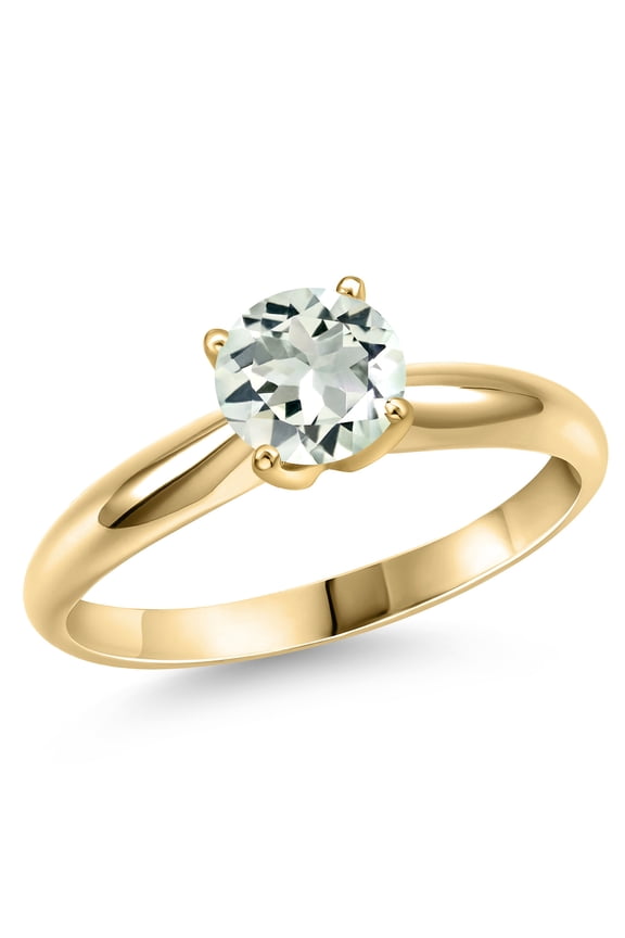 14K Yellow Gold Green Prasiolite Engagement Ring for Women | 1.10 Cttw | Round 7MM | Gemstone Birthstone | Size 7