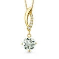 thumbnail image 1 of Gem Stone King 14K Yellow Gold Green Prasiolite and Lab Grown Diamond Pendant Necklace for Women | 1.13 Cttw | Gemstone Birthstone | Round 7MM | With 18 inch Chain, 1 of 6