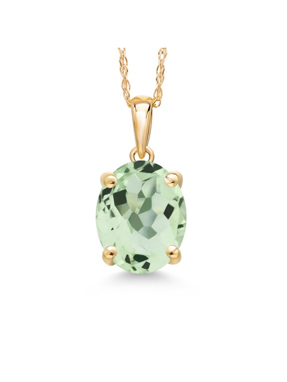14K Yellow Gold Green Prasiolite Pendant Necklace | 2.40 Cttw | Gemstone Birthstone | Oval 10X8MM | Gold Necklace for Women | With 18 inch Gold Chain