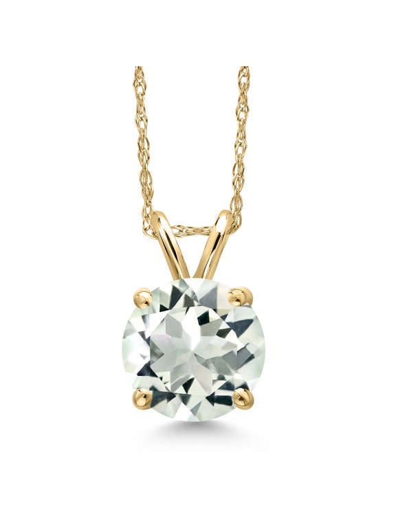 14K Yellow Gold Green Prasiolite Pendant Necklace for Women | 1.85 Cttw | Gemstone Birthstone | Round 8MM | With 18 inch Chain