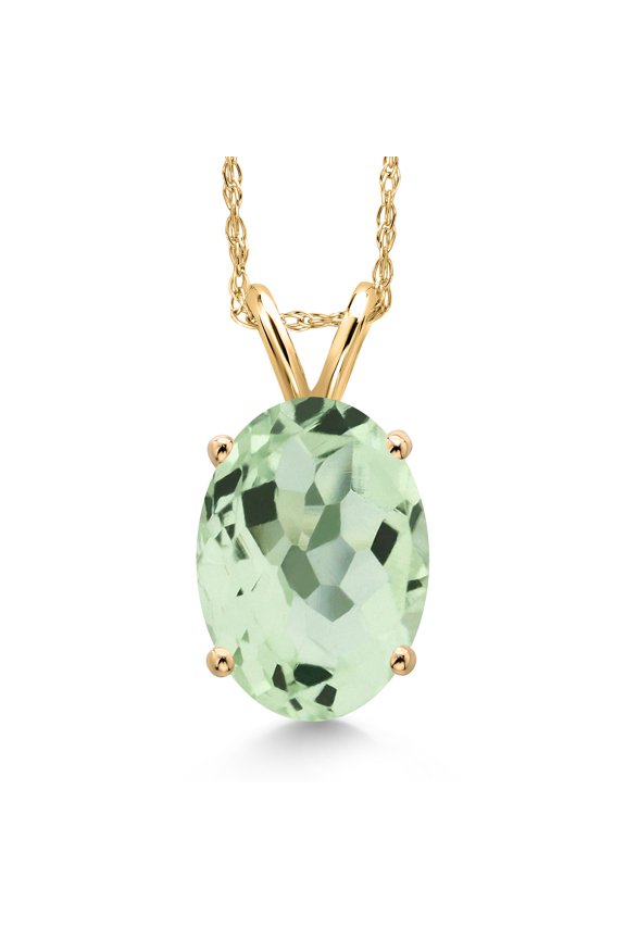 14K Yellow Gold Green Prasiolite Pendant Necklace for Women | 2.40 Cttw | Gemstone Birthstone | Oval 10X8MM | With 18 inch Chain