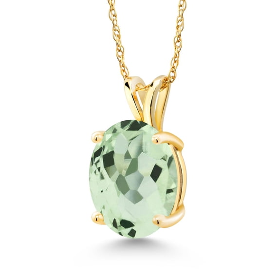 Gem Stone King 14K Yellow Gold Green Prasiolite Pendant Necklace for Women (3.17 Cttw, Gemstone Birthstone, Oval 11X9MM, With 18 inch Chain)