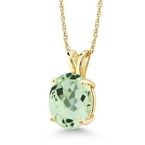 Gem Stone King 14K Yellow Gold Green Prasiolite Solitaire Pendant Necklace for Women | 2.40 Cttw | Gemstone Birthstone | Oval 10X8MM | with 18 inch Silver Chain