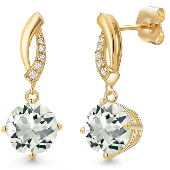 Gem Stone King 14K Yellow Gold Green Prasiolite and Lab Grown Diamond Earrings for Women | 3.75 Cttw | Gemstone Birthstone | Round 8MM