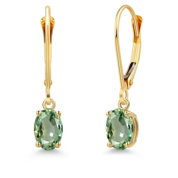 Gem Stone King 14K Yellow Gold Green Sapphire Earrings for Women | 1.10 Cttw | Gemstone September Birthstone | Oval 6X4MM