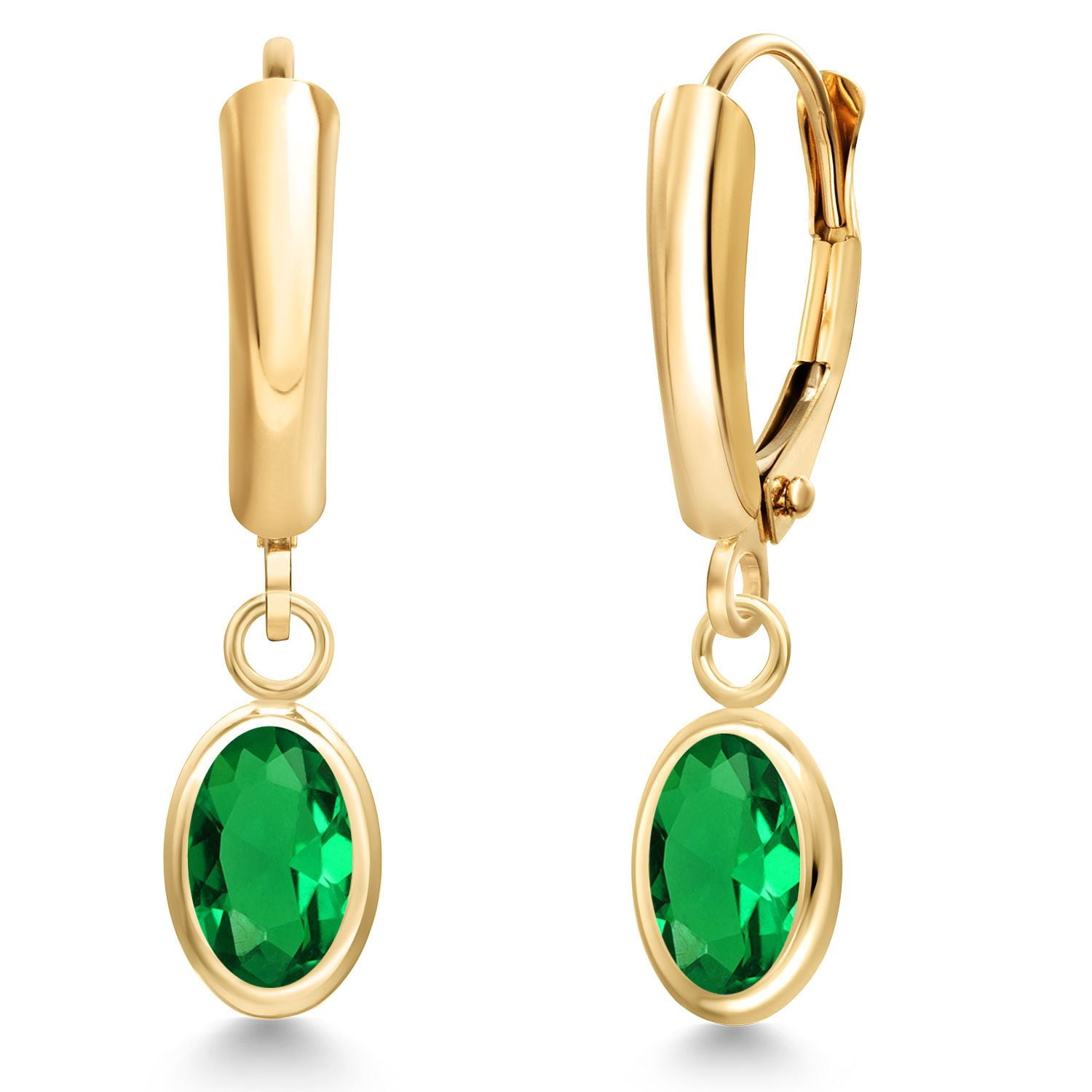 Gem Stone King 14K Yellow Gold Green Created Emerald Earrings for Women | 1.2 Cttw | Gemstone Birthstone | Oval 7X5MM | Fine Jewelry Gifts for Women Mom Wife Her