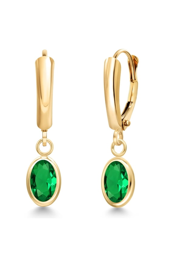 14K Yellow Gold Green Simulated Emerald Earrings for Women | 2.48 Cttw | Oval 7X5MM | Fine Jewelry Gifts for Her Mom Women Wife