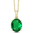 thumbnail image 1 of Gem Stone King 14K Yellow Gold Green Simulated Emerald and White Diamond Pendant Necklace for Women (4.02 Cttw, Oval 12X10MM, with 18 inch Chain), 1 of 4
