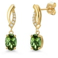 thumbnail image 1 of Gem Stone King 14K Yellow Gold Green Tourmaline and Lab Grown Diamond Dangle Earrings for Women | 1.45 Cttw | Gemstone October Birthstone | Oval 7X5MM, 1 of 6