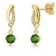 thumbnail image 1 of Gem Stone King 14K Yellow Gold Green Tourmaline and Lab Grown Diamond Earrings for Women | 0.55 Cttw | Gemstone October Birthstone | Round 4MM, 1 of 6