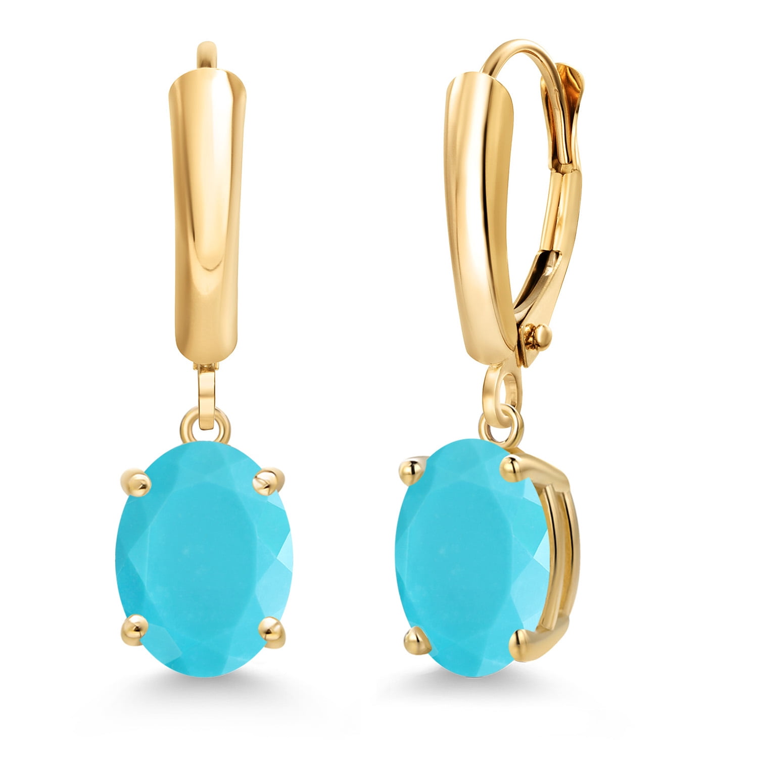 Gem Stone King 14K Yellow Gold Green Turquoise Dangle Earrings for Women | 3.00 Cttw | Gemstone Birthstone | Oval 9X7MM | Fine Jewelry Gifts for Women Mom Wife Her