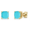 thumbnail image 1 of Gem Stone King 14K Yellow Gold Green Turquoise Double Notch Stud Earrings | 1.80 Cttw | Gemstone Birthstone | Cushion 6MM | Gold Earrings for Women Men, 1 of 6