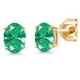 thumbnail image 1 of Gem Stone King 14K Yellow Gold Green Zirconia Double Notch Stud Earrings | 1.52 Cttw | Gemstone Birthstone | Oval 7X5MM | Gold Earrings for Women Men, 1 of 6