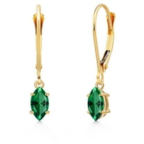 Gem Stone King 14K Yellow Gold Green Zirconia Earrings for Women | 0.48 Cttw | Gemstone Birthstone | Marquise 6X3MM