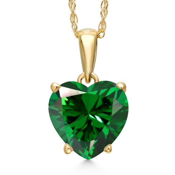 Gem Stone King 14K Yellow Gold Green Zirconia Pendant Necklace for Women | 1.71 Cttw | Gemstone Birthstone | Heart Shape 8MM | With 18 inch Chain