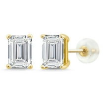 Gem Stone King 14K Yellow Gold IGI Certified Lab Grown Diamond Stud Earrings | 2 Ct | Emerald Cut | E-F Color | VS1-VS2 Clarity | Gold Earrings for Women Men