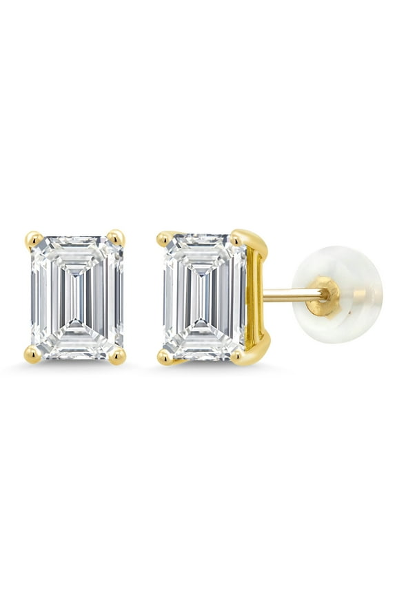 14K Yellow Gold IGI Certified Lab Grown Diamond Stud Earrings | 3 Ct | Emerald Cut | F-G Color | VS1 Clarity | Gold Earrings for Women Men