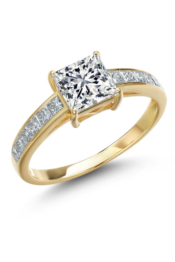 2.00 Cttw Princess Cut Lab Grown Diamond Engagement Ring for Women | 14K Yellow Gold | IGI Certified | Center Diamond 1.30 Ct | E-F Color | VS1-VS2 | Wedding Anniversary Ring | Size 7
