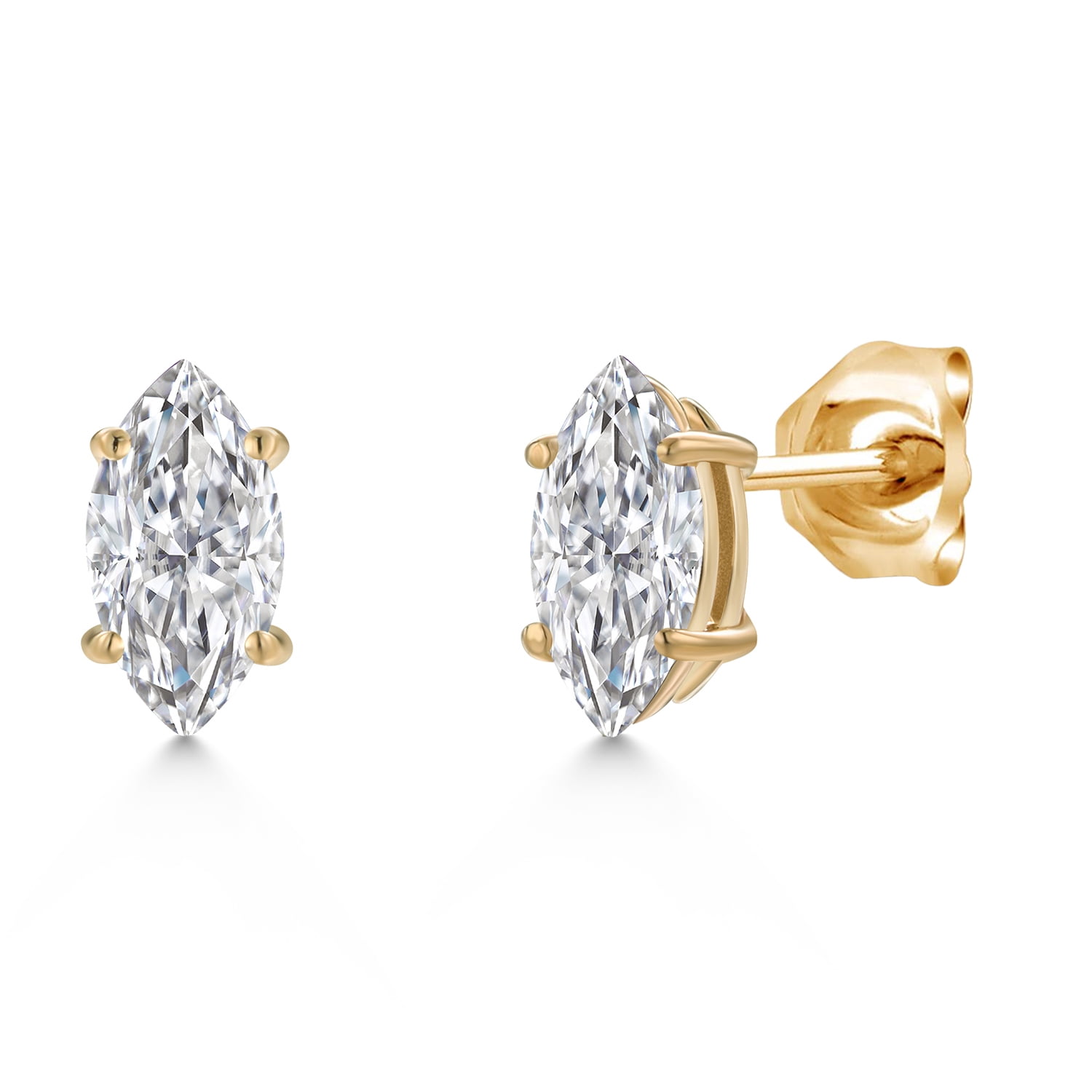 Gem Stone King 14K Yellow Gold Lab Grown Diamond Doble Notch Stud Earrings for Women Men | 0.88 Cttw | Gemstone April Birthstone | Marquise 8X4MM | E-F Color | VVS-VS Clarity