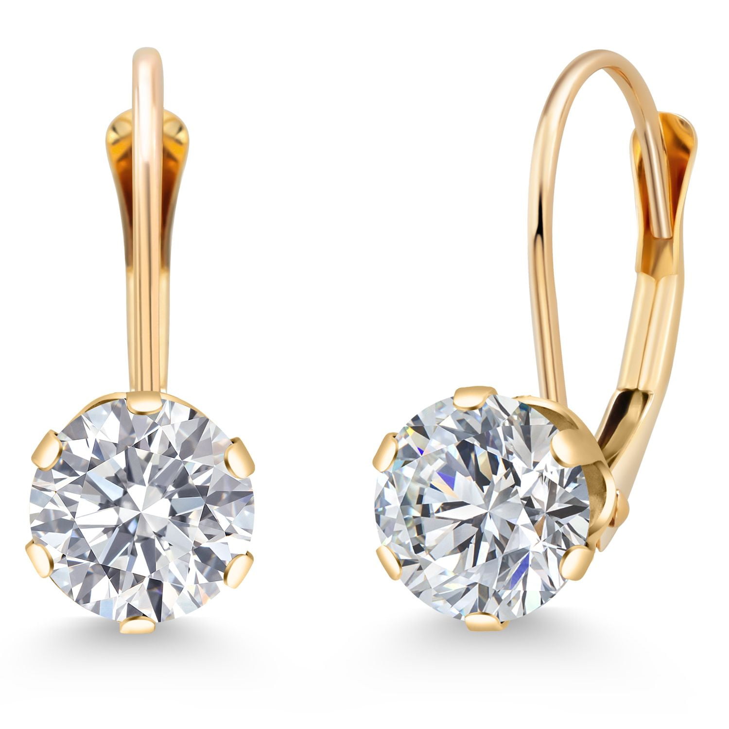 Gem Stone King 14K Yellow Gold Lab Grown Diamond Drop Dangle Earrings for Women | 1.48 Cttw | Gemstone April Birthstone | Round 6MM