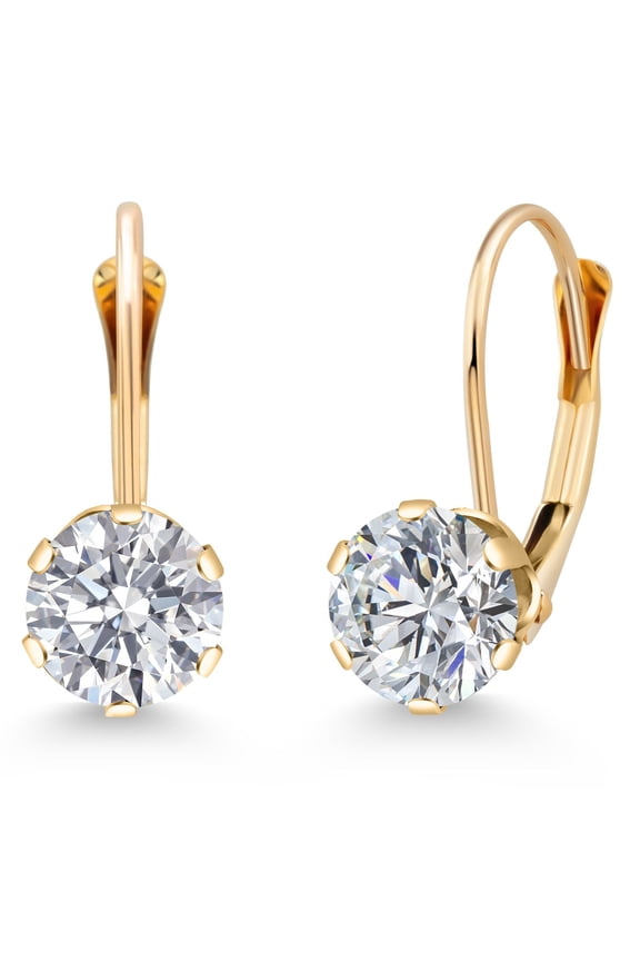 14K Yellow Gold Lab Grown Diamond Drop Dangle Earrings for Women | 1.48 Cttw | Gemstone April Birthstone | Round 6MM