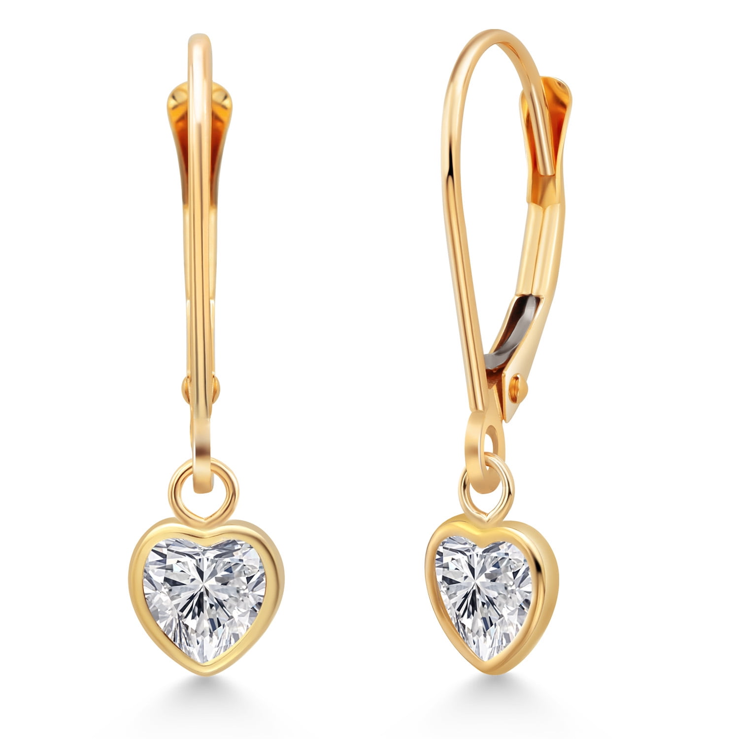Gem Stone King 14K Yellow Gold Lab Grown Diamond Earrings for Women | 0.88 Cttw | Gemstone April Birthstone | DEF Color | VVS-VS Clarity | Heart Shape 5MM
