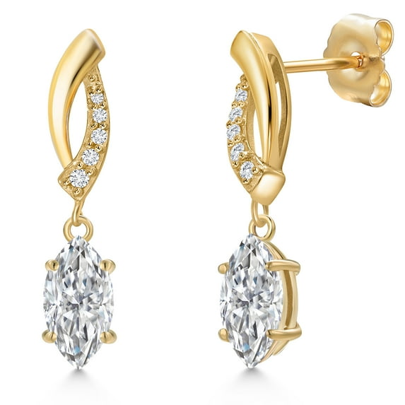 Gem Stone King 14K Yellow Gold Lab Grown Diamond Earrings for Women | 0.93 Cttw | Gemstone April Birthstone | DEF Color | VVS-VS Clarity | Marquise 8X4MM