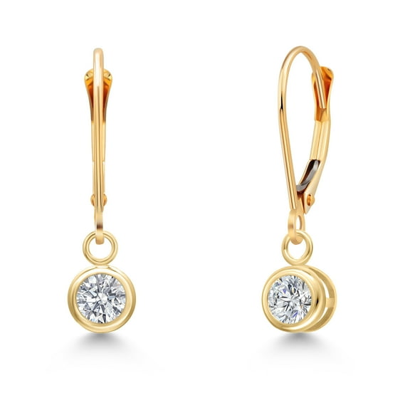 Gem Stone King 14K Yellow Gold Lab Grown Diamond Earrings for Women | 0.54 Cttw | Gemstone April Birthstone | Round 4MM