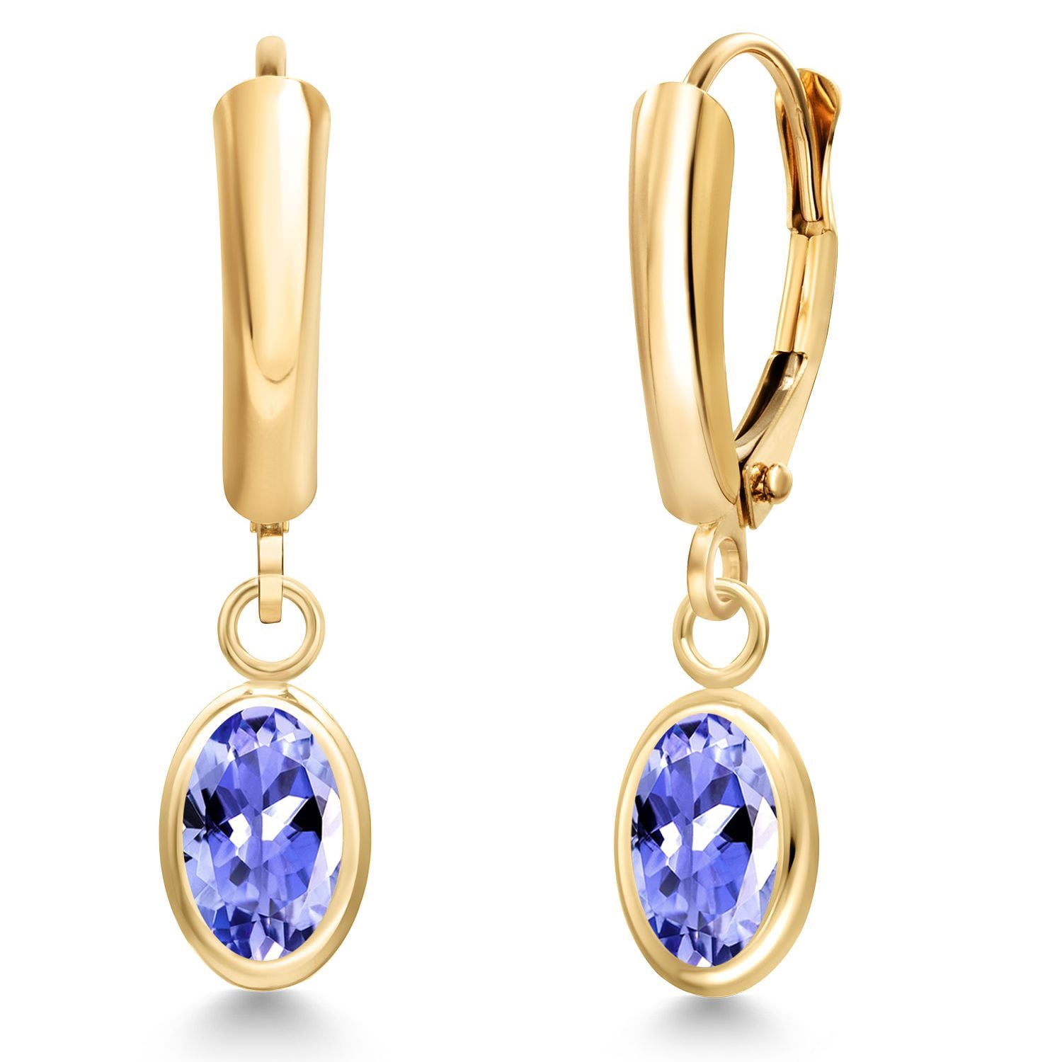 Gem Stone King 14K Yellow Gold Blue Tanzanite Earrings for Women | 1.5 Cttw | Gemstone Birthstone | Oval 7X5MM | Fine Jewelry Gifts for Women Mom Wife Her