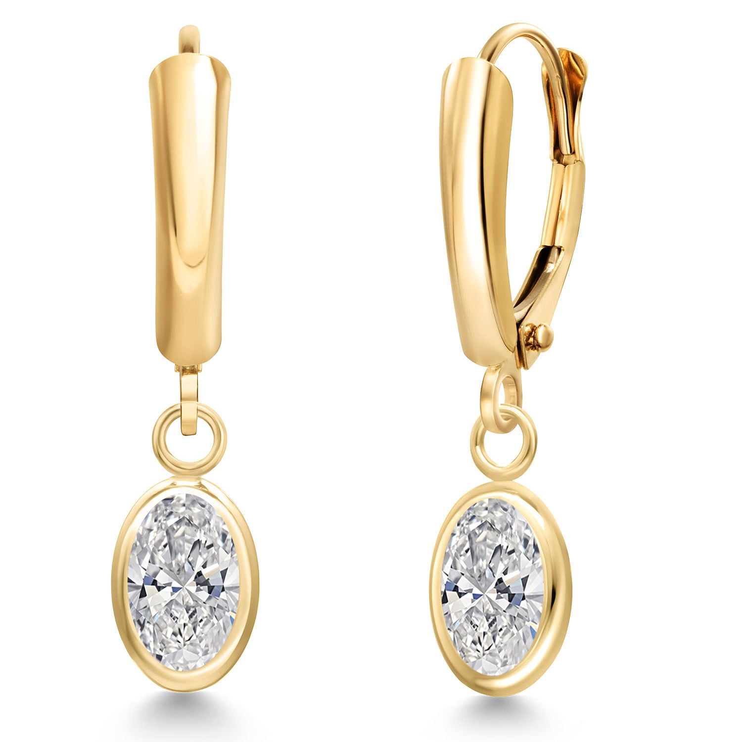 Gem Stone King 14K Yellow Gold Lab Grown Diamond Earrings for Women | 1.40 Ct | Gemstone April Birthstone | Oval 7X5MM | DEF Color | VVS-VS Clarity