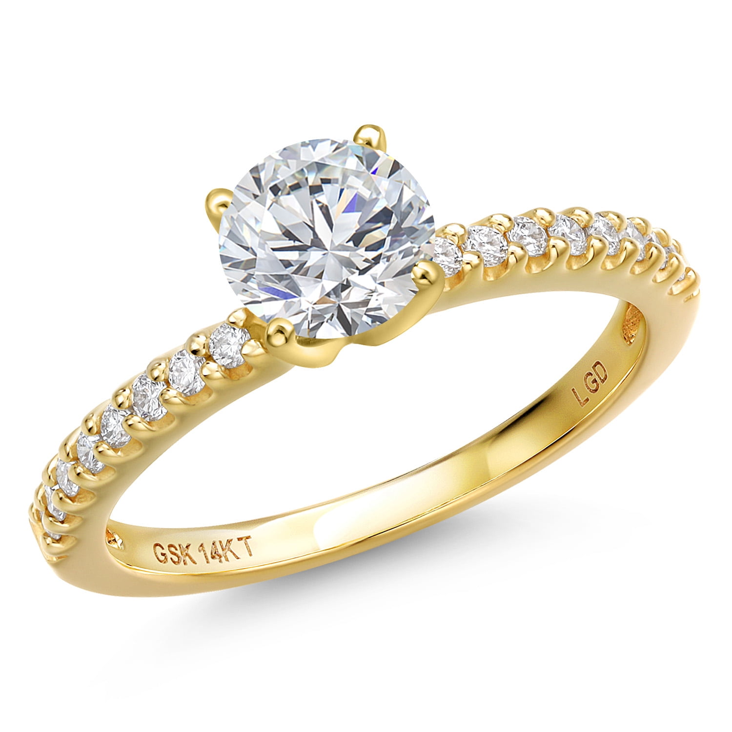 Gem Stone King 14K Yellow Gold Lab Grown Diamond Engagement Ring for Women | 0.90 Cttw | Round 6MM | Gemstone April Birthstone | Size 6