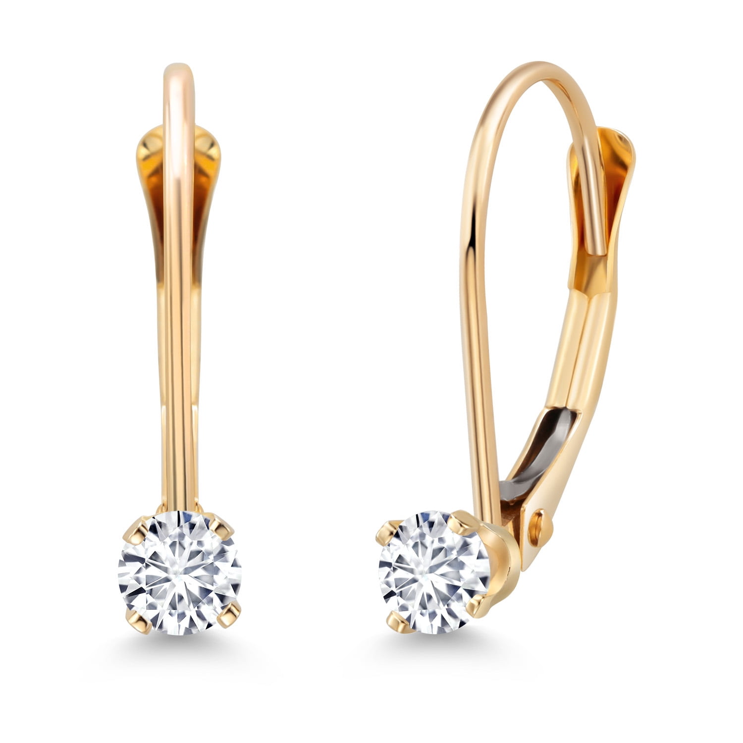 Gem Stone King 14K Yellow Gold Lab Grown Diamond Leverback Drop Dangle Earring | 0.20 Cttw | April Birthstone | Round 3MM | E-F Color | VVS-VS Clarity | Gold Earrings for Women