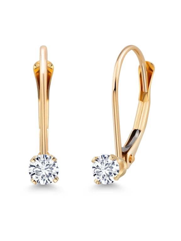 14K Yellow Gold Lab Grown Diamond Leverback Drop Dangle Earring | 0.20 Cttw | April Birthstone | Round 3MM | E-F Color | VVS-VS Clarity | Gold Earrings for Women