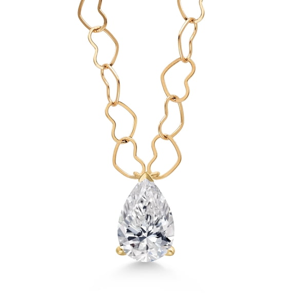 Gem Stone King 14K Yellow Gold Lab Grown Diamond Necklace for Women | 0.73 Cttw | Gemstone April Birthstone | DEF Color | VVS-VS Clarity | Pear Shape 8X5MM | With 18 inch Chain