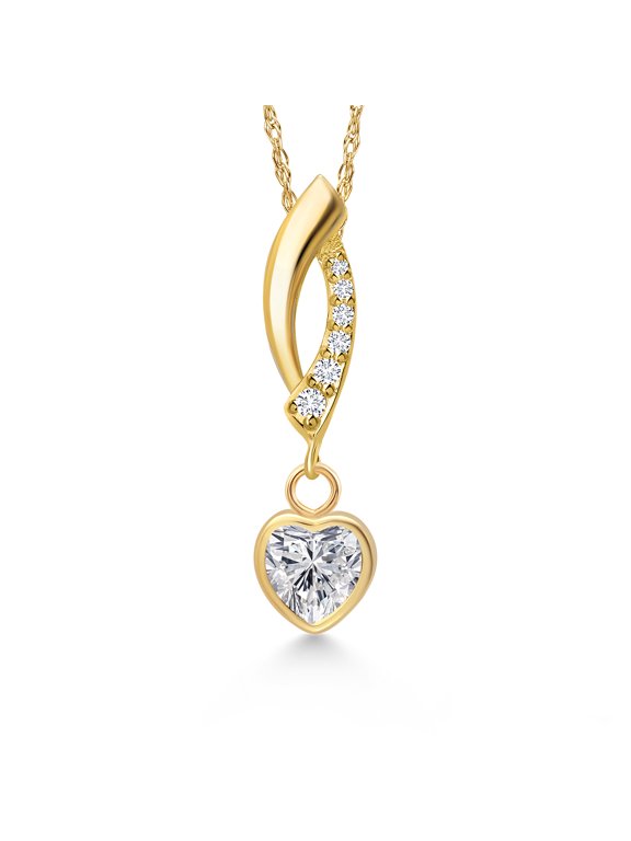 14K Yellow Gold Lab Grown Diamond Pendant Necklace for Women | 0.47 Cttw | Gemstone April Birthstone | Heart Shape 5MM | With 18 inch Chain