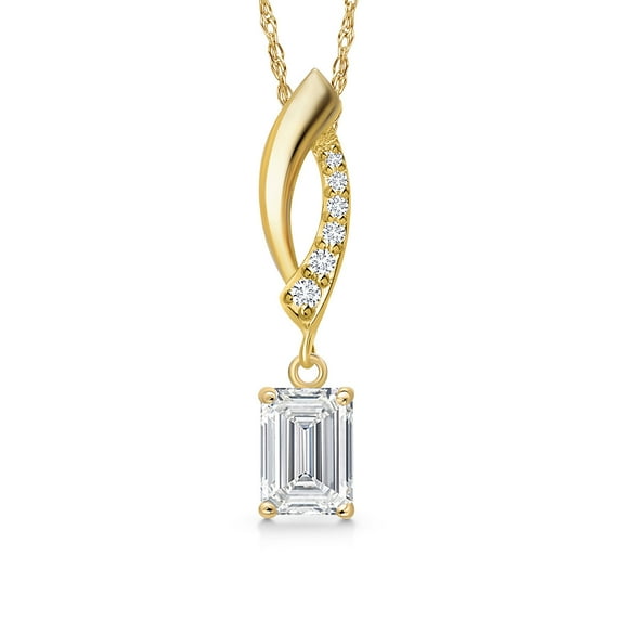 Gem Stone King 14K Yellow Gold Lab Grown Diamond Pendant Necklace for Women | 0.68 Cttw | Gemstone April Birthstone | Emerald Cut 6X4MM | DEF Color | VVS-VS Clarity | With 18 inch Chain