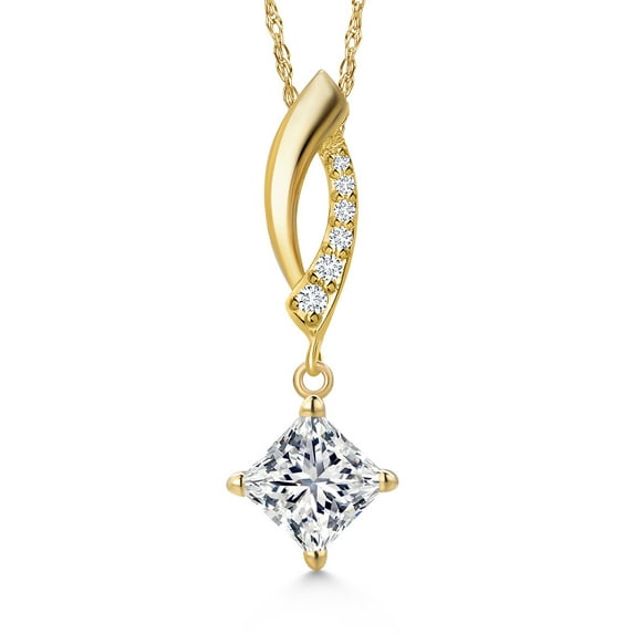 Gem Stone King 14K Yellow Gold Lab Grown Diamond Pendant Necklace for Women | 0.75 Cttw | Gemstone April Birthstone | Princess 5MM | DEF Color | VVS-VS Clarity | With 18 inch Chain