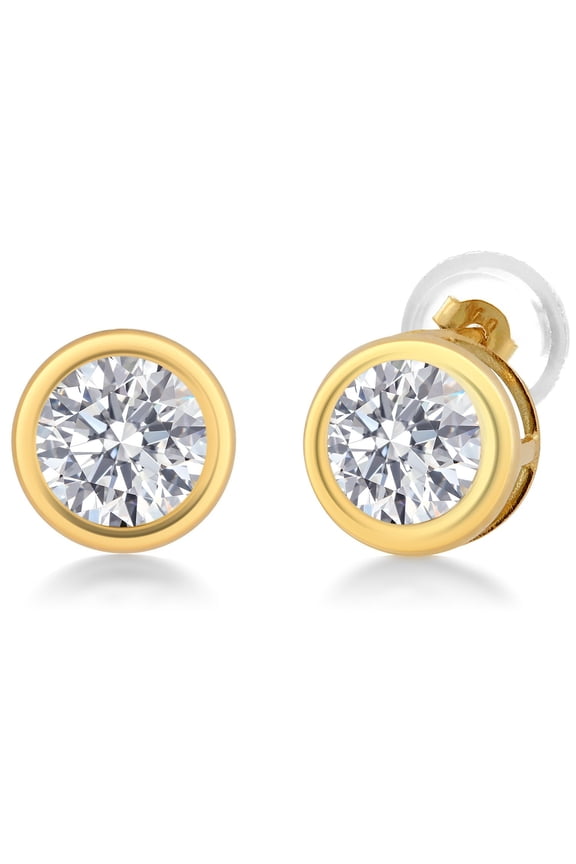 14K Yellow Gold Lab Grown Diamond Stud Earrings for Women | 1.00 Cttw | Gemstone April Birthstone | Round 5MM